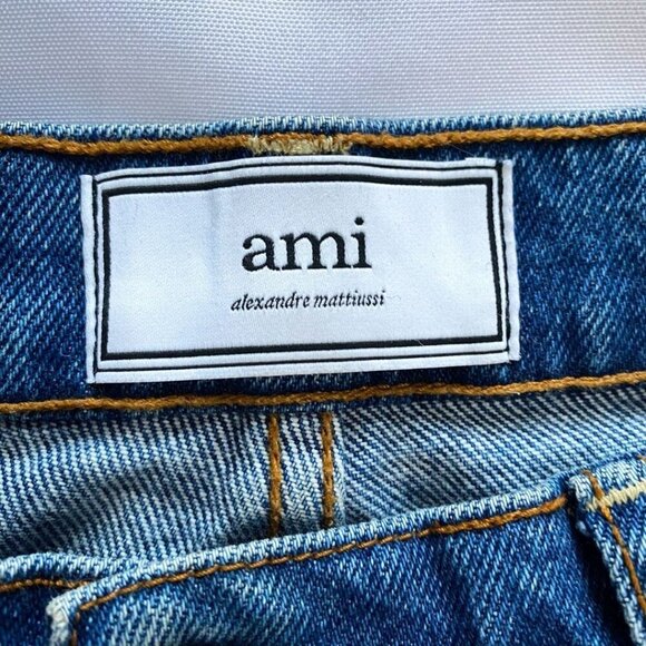 AMI PARIS WOMEN'S BLUE STONEWASH STRAIGHT LEG JEANS - 28 - Picture 6 of 10